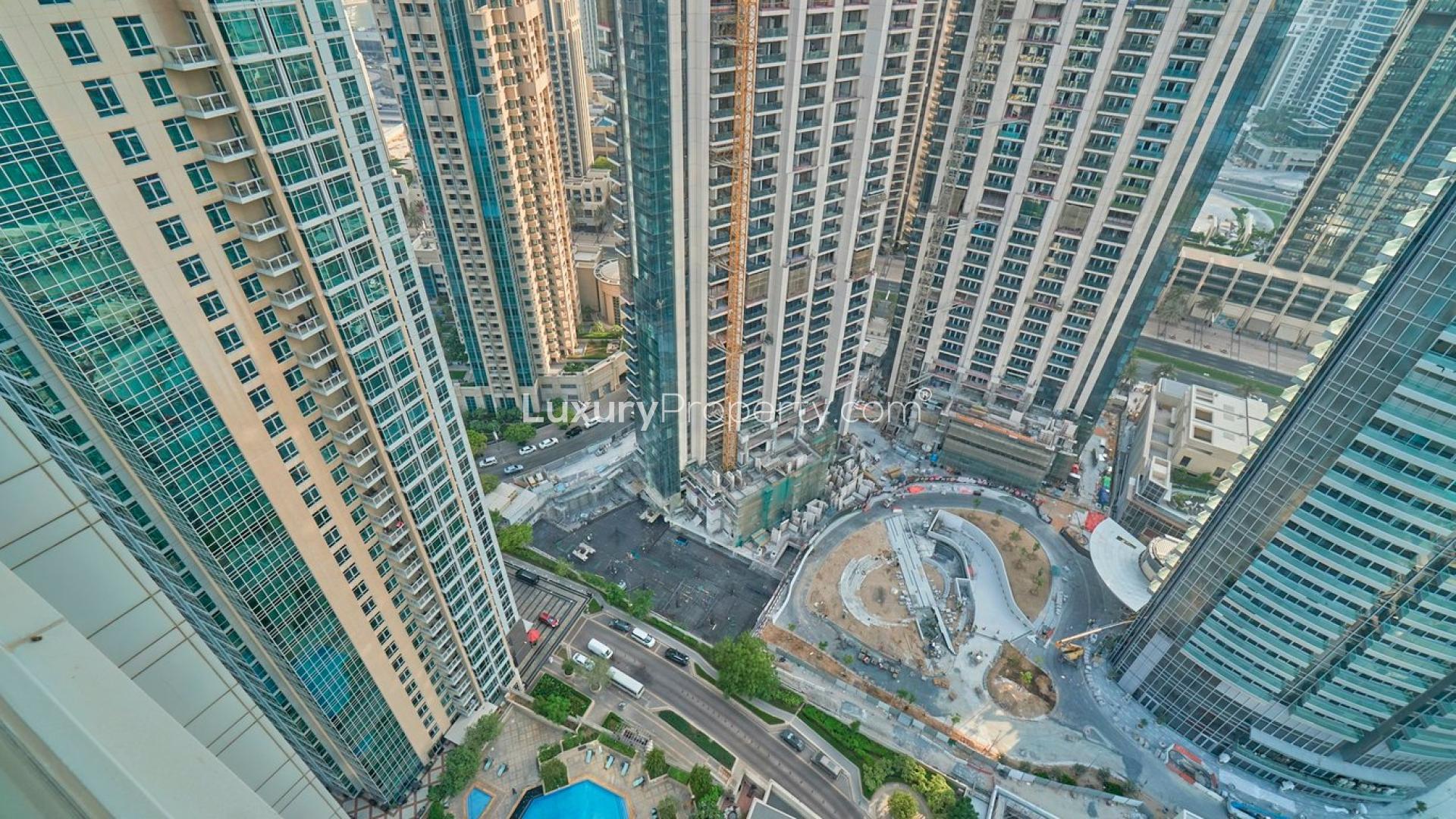 Furnished living room in 2-bedroom apartment, The Residences, Downtown Dubai, with modern decor