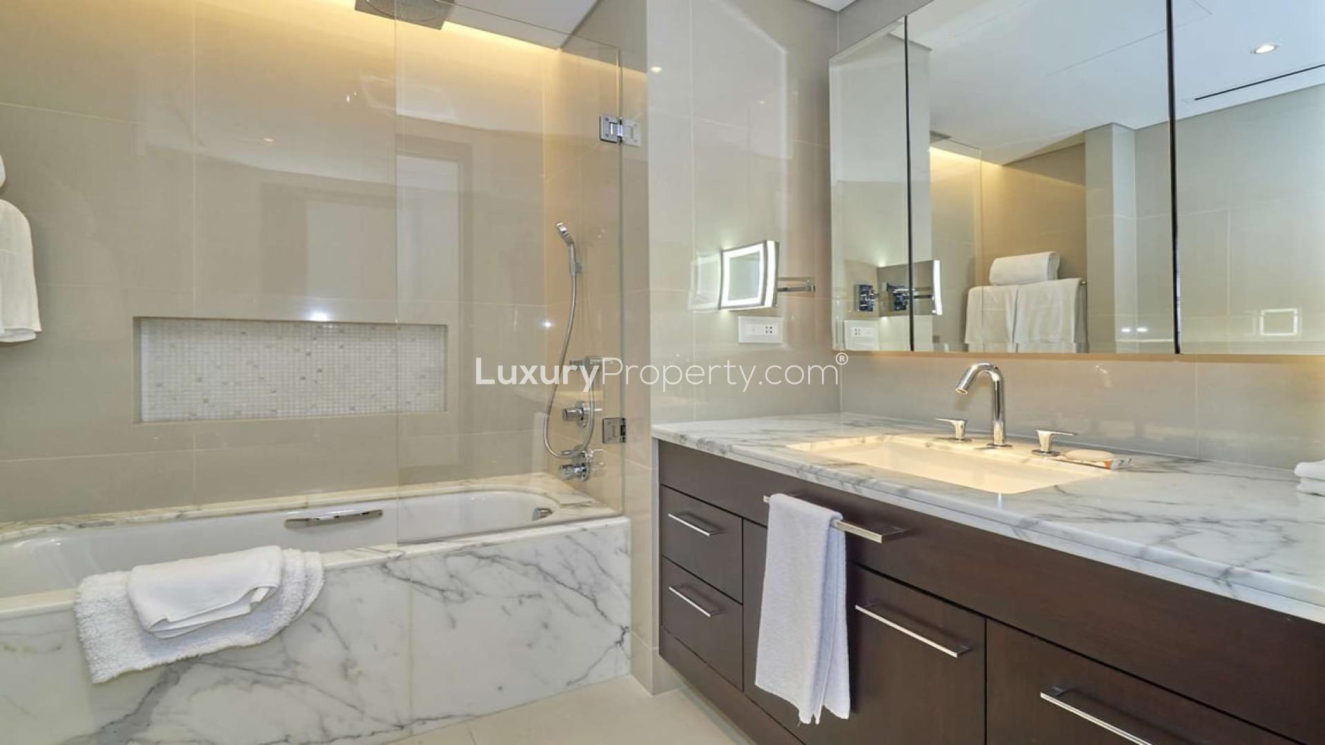 Luxurious bathroom in fully furnished two-bedroom apartment, Address Sky View Towers, Downtown Dubai