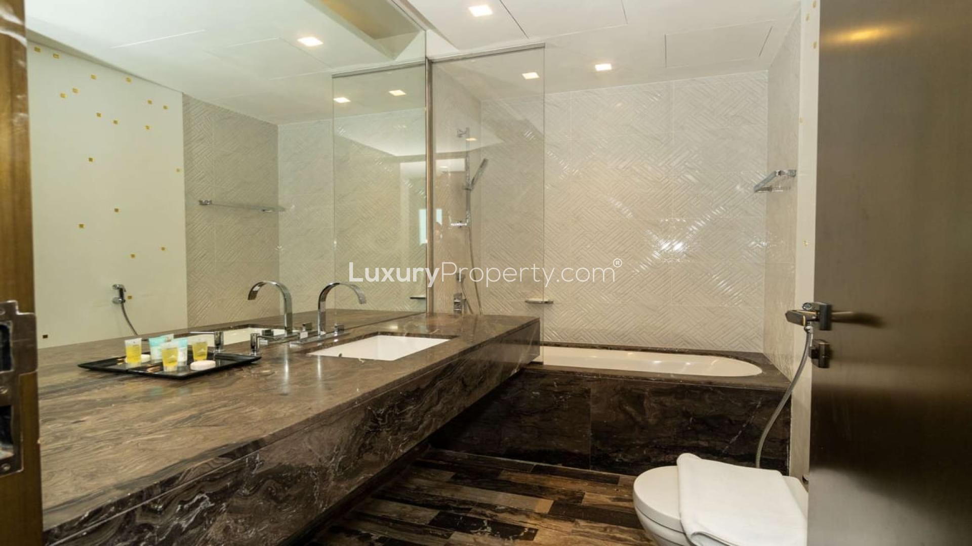 Modern kitchen in fully furnished Fendi styled apartment, Damac Heights, Dubai Marina