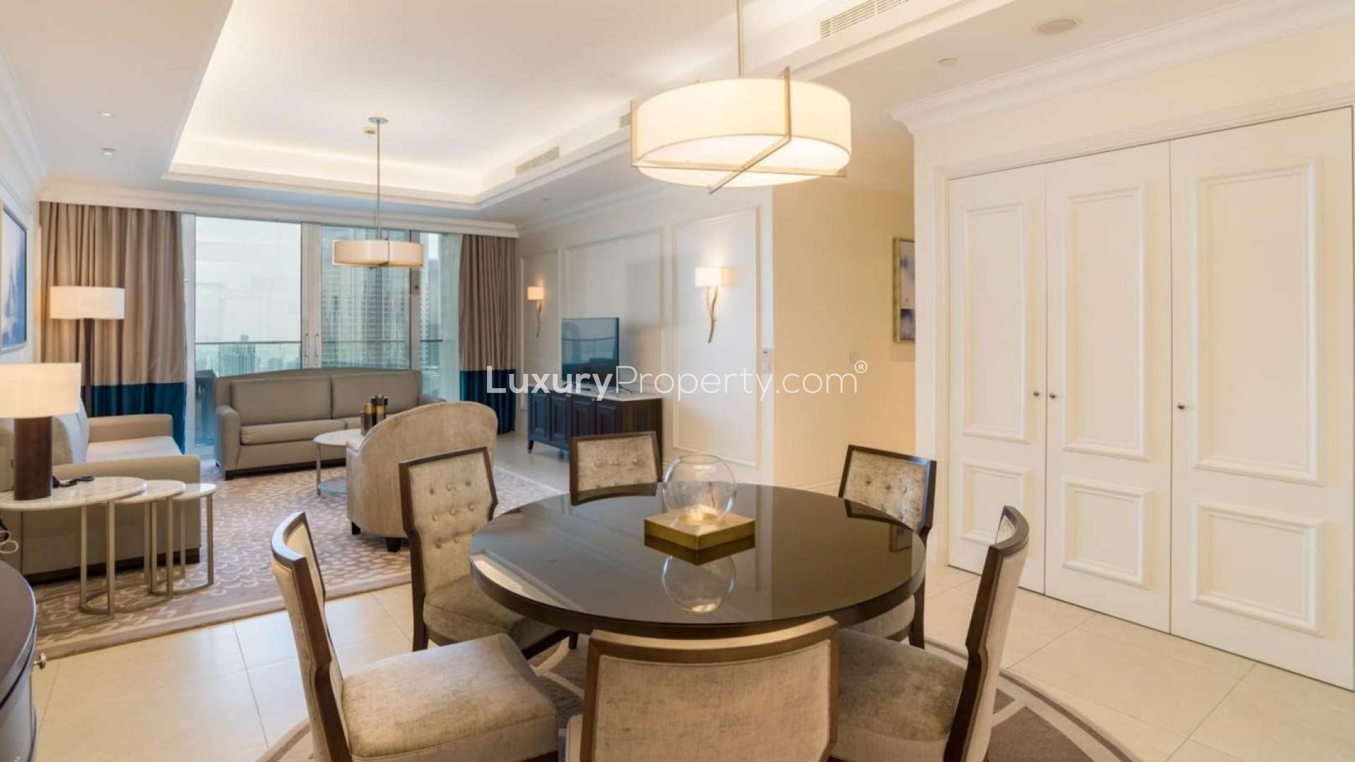 Furnished living room in 2-bedroom apartment, The Address The Boulevard, Downtown Dubai