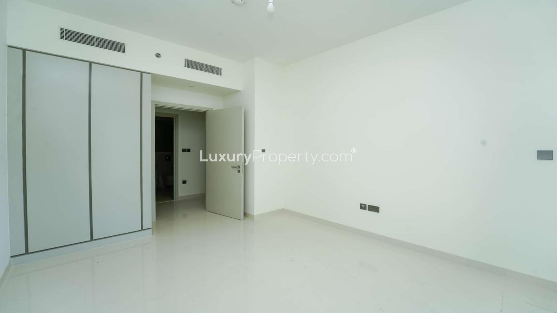 Empty luxury apartment room with sea view at Emaar Beachfront, Dubai Harbour