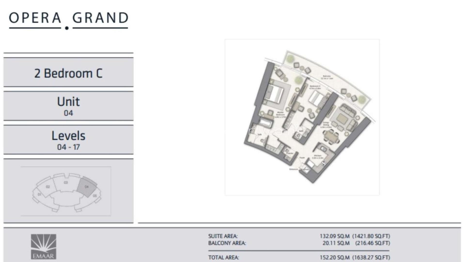 "Downtown Dubai apartment view with Burj Khalifa and fountain, available for rent, LP11560.",Floor plan of 2-bedroom apartment in Opera Grand, Downtown Dubai, Burj Khalifa Area
