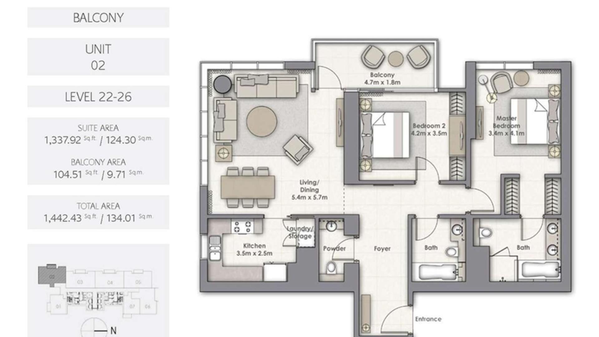 Bright living room with floor-to-ceiling windows, downtown Dubai skyline view in Boulevard Point