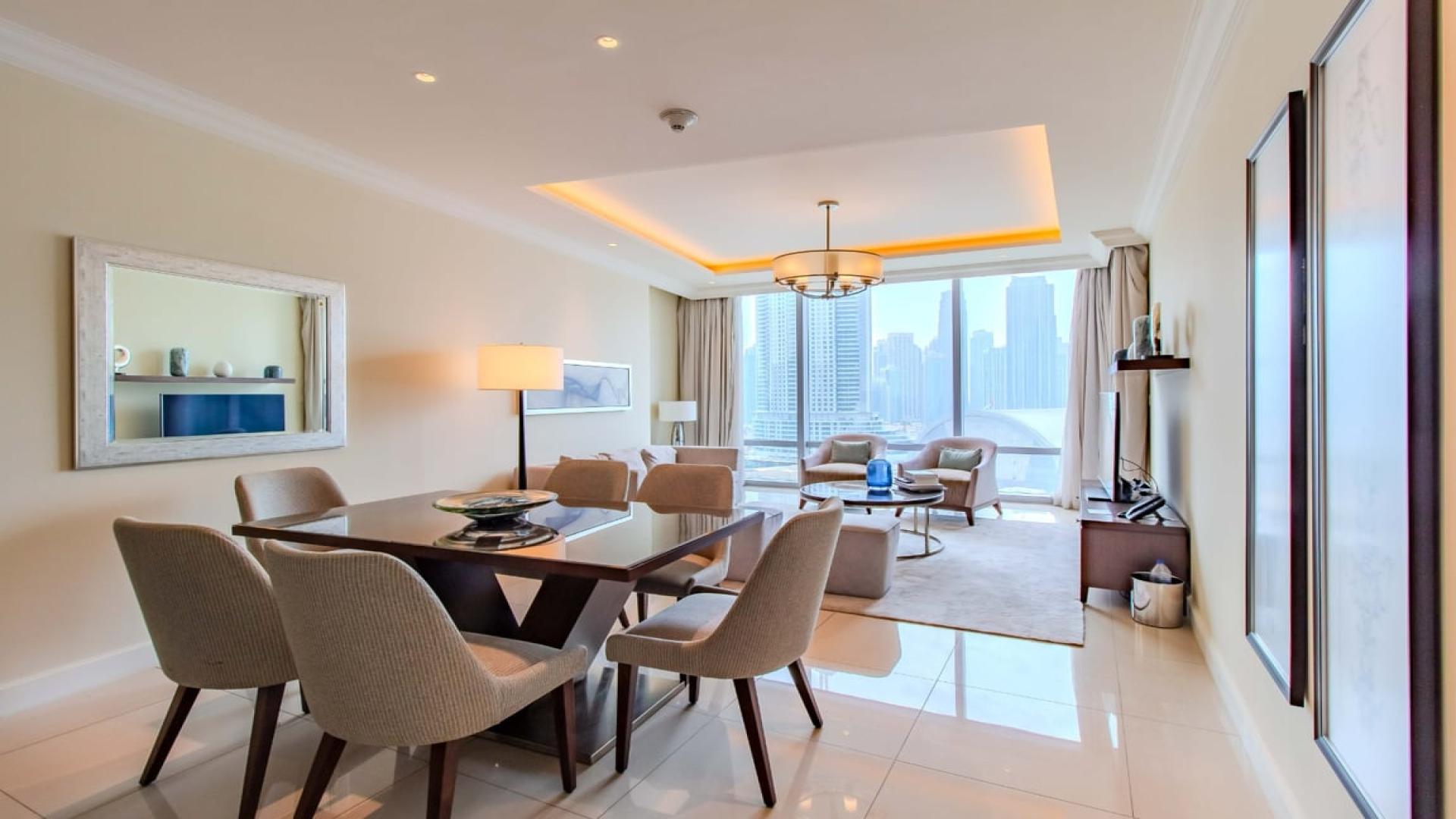 Modern living room in Downtown Dubai apartment with Burj Khalifa view, Address Residence Fountain Views