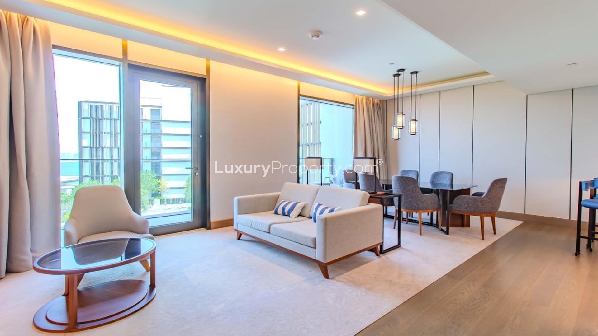 Living room in 2-bedroom apartment for rent at The Residences, Caesars Bluewaters Dubai