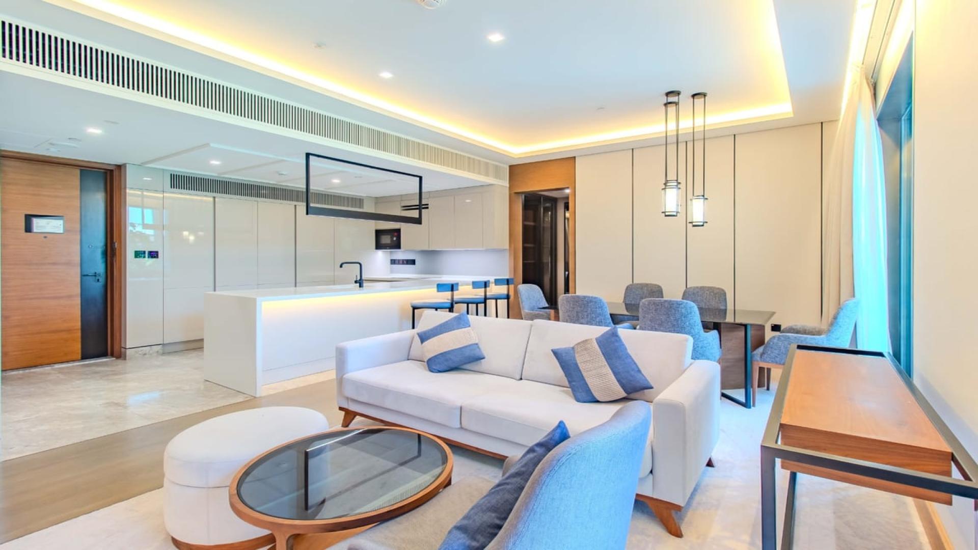 Modern living room in two-bedroom apartment, Caesars Resort Residences, Bluewaters, Dubai