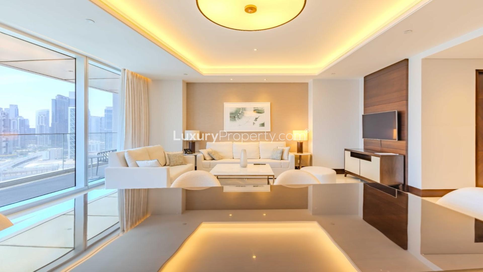 Luxurious living room in 2-bedroom apartment at The Address Sky View, Downtown Dubai