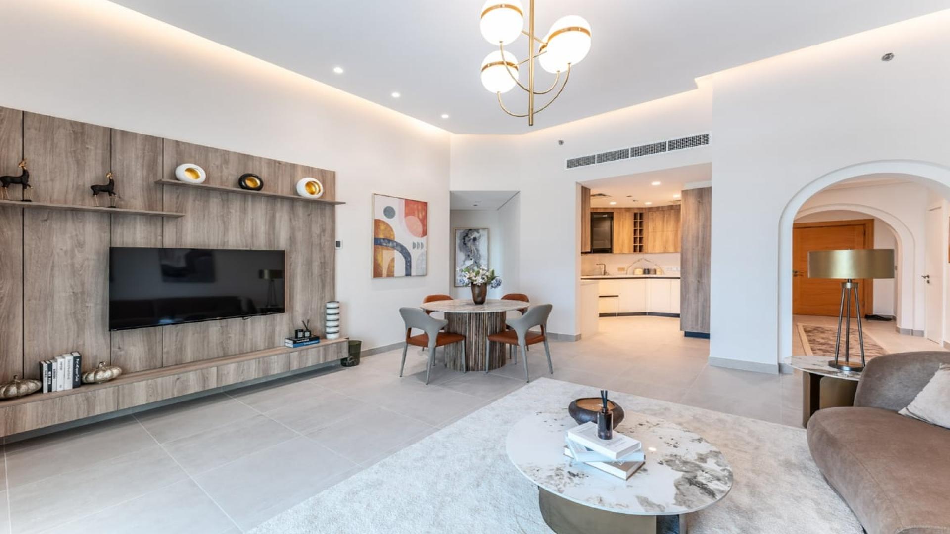 Modern living room in fully upgraded Shoreline Apartment, Palm Jumeirah, with stylish decor