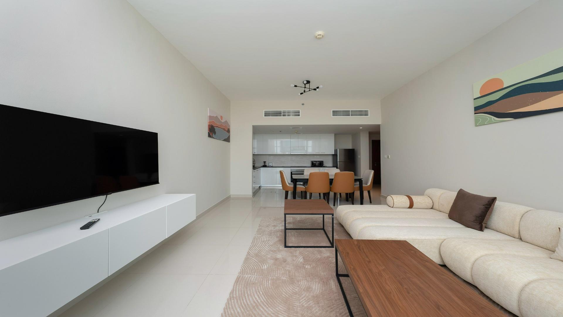 Furnished 2-bedroom apartment living room in Al Sufouh 1, available for rent