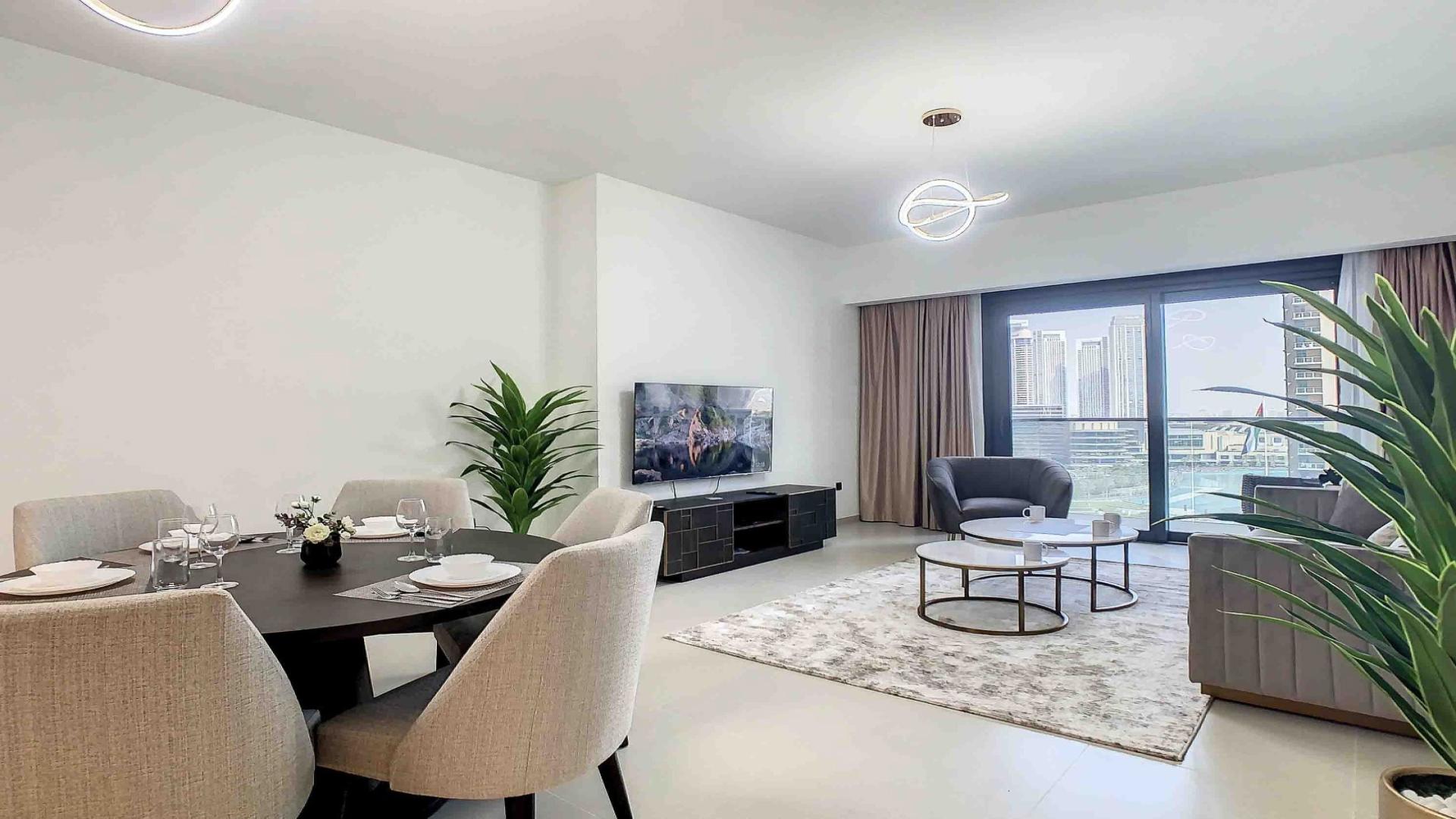 View of Downtown Dubai skyline from Act Towers apartment balcony in Opera District