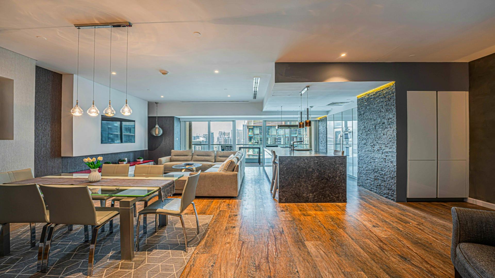 Modern living room in fully upgraded 2-bedroom duplex, Marina Heights, Dubai Marina