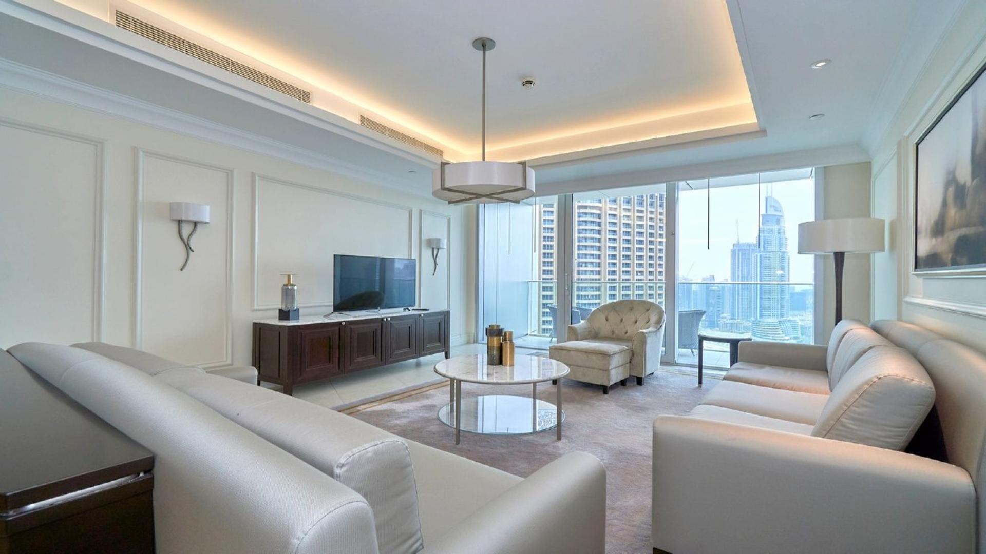 Chic living room in 2-bedroom serviced apartment, The Address The BLVD, Downtown Dubai