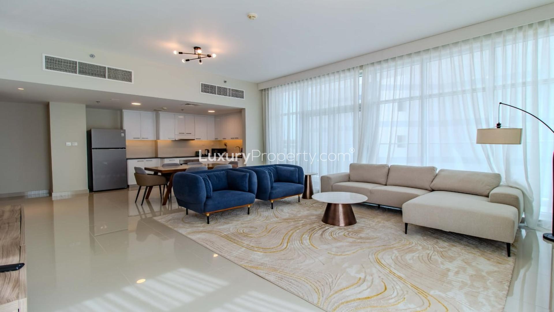 Elegant outdoor seating area in 2-bedroom Jumeirah apartment, Vita Building, Al Sufouh