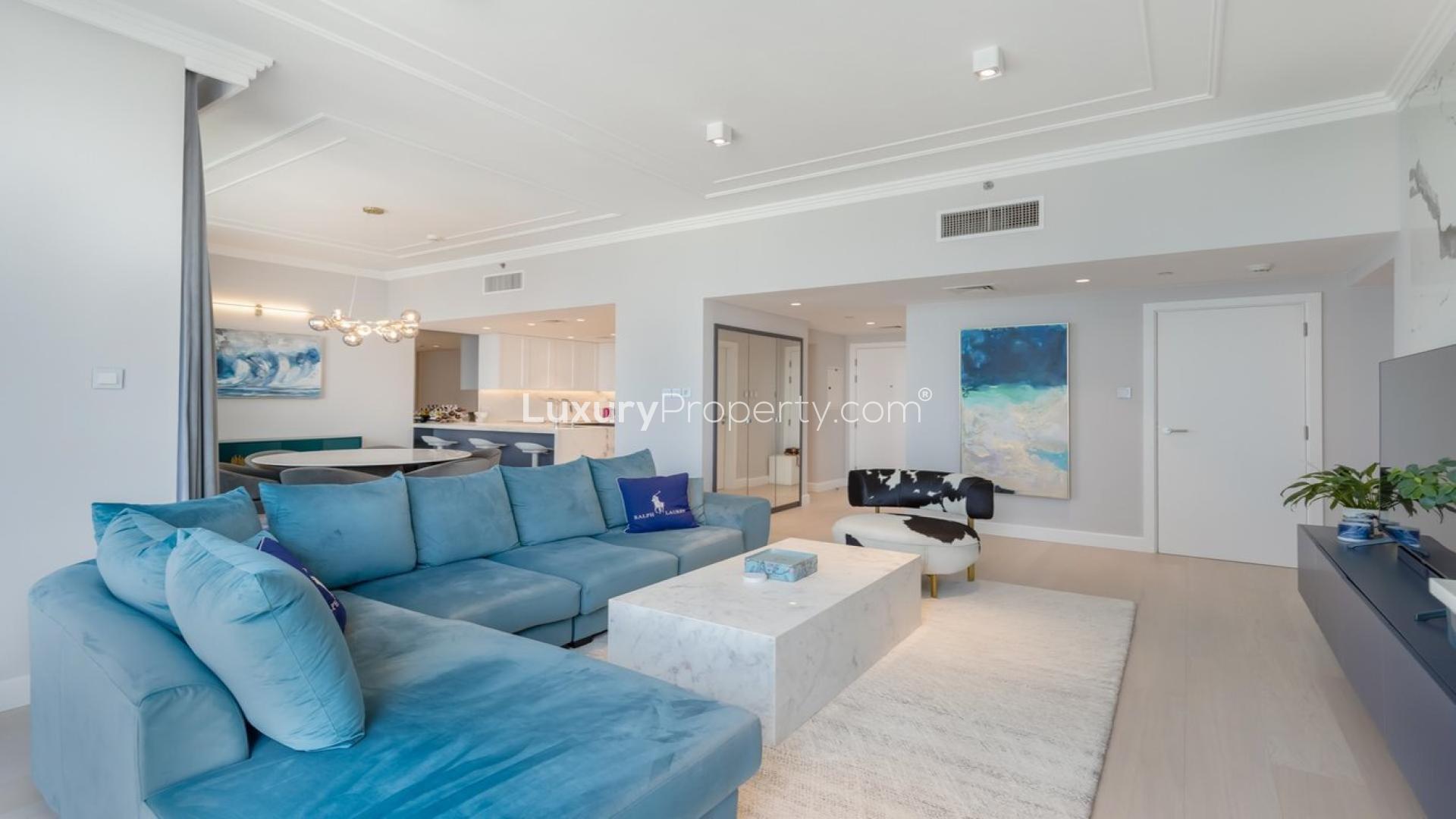 Luxurious living room in fully furnished 2-bedroom apartment, Al Bateen Residences, JBR