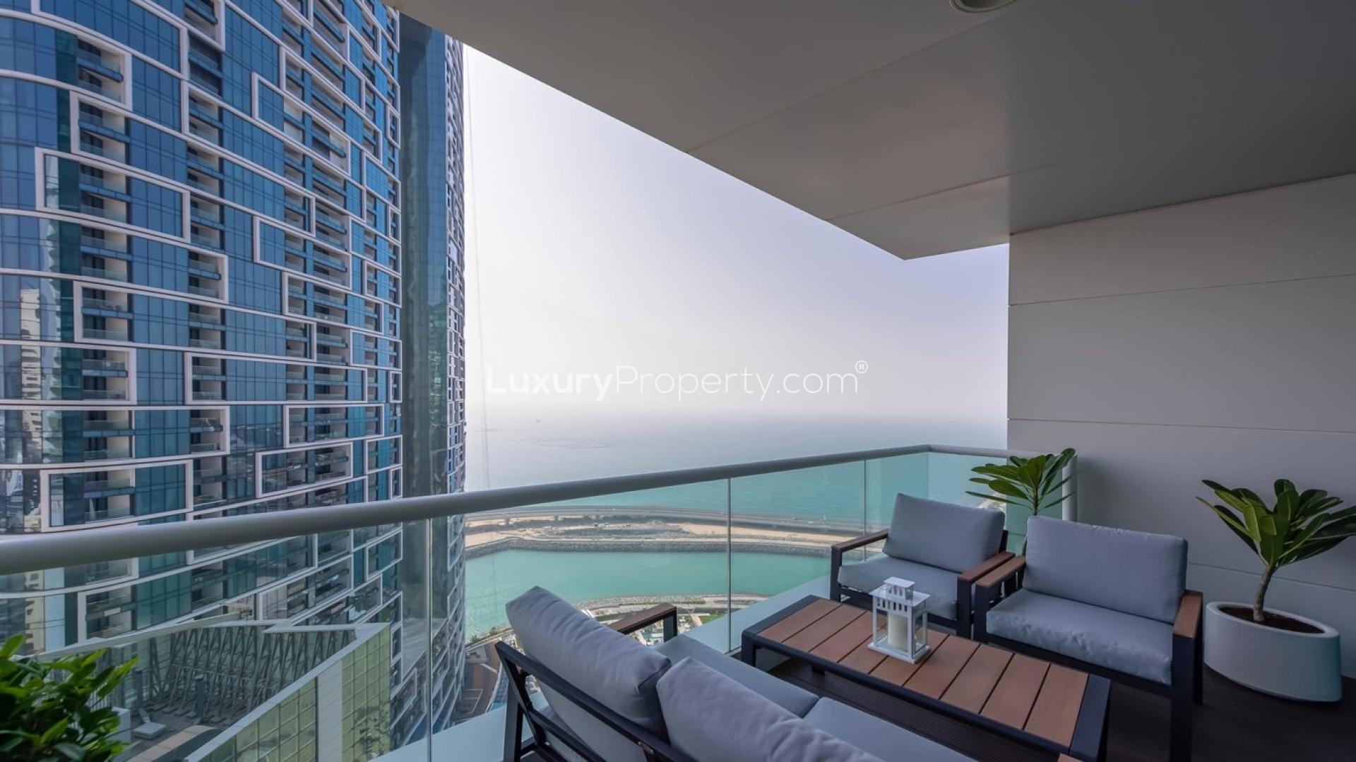 Fully furnished living room in 2-bedroom apartment, Al Bateen Residences, JBR