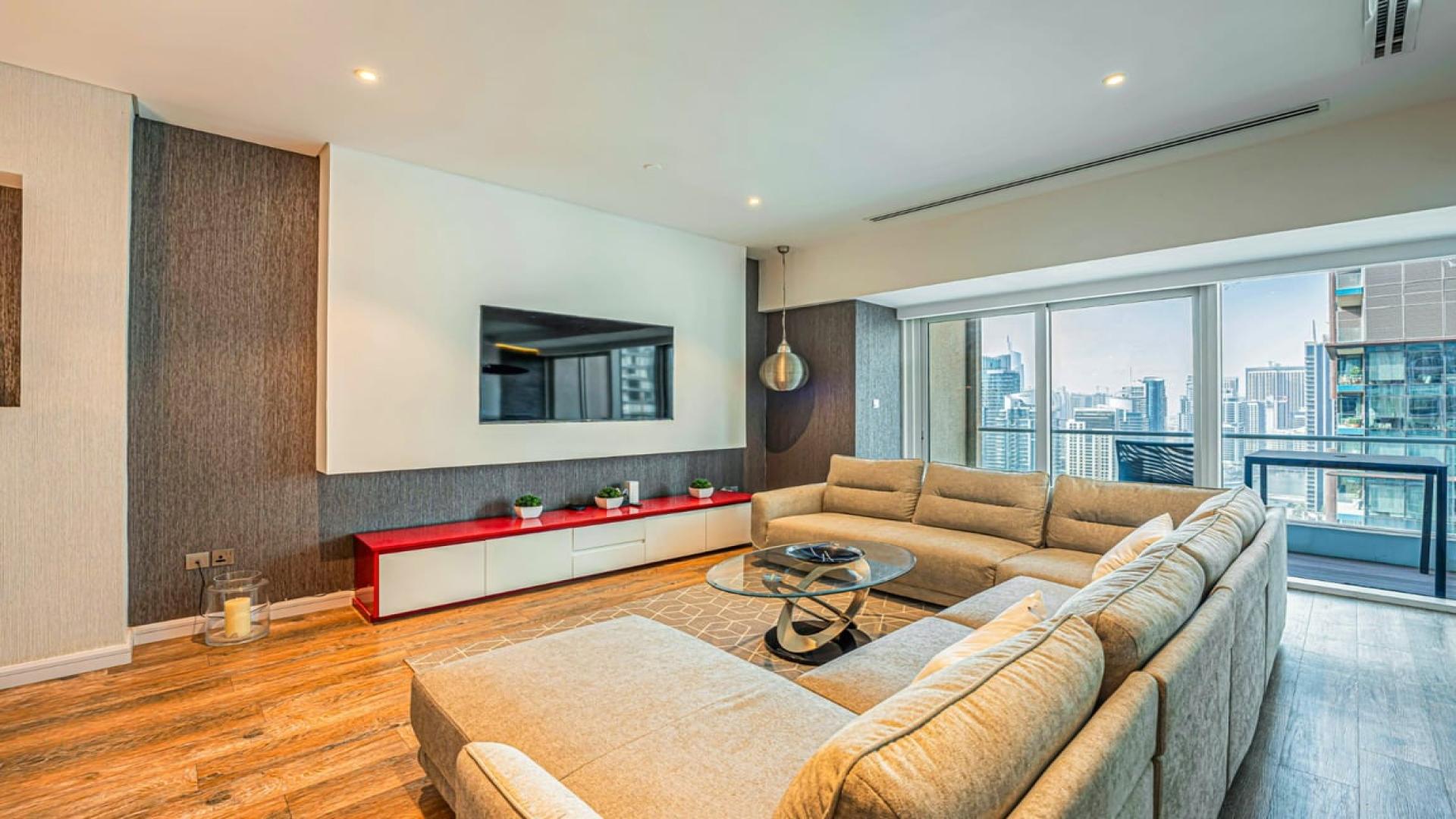 Fully upgraded living room in 2-bedroom duplex, Marina Heights, Dubai Marina apartment for rent