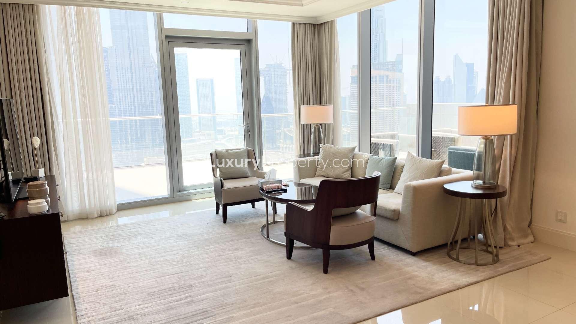 Downtown Dubai skyline with Burj Khalifa and Fountain views from 2-bedroom apartment for sale