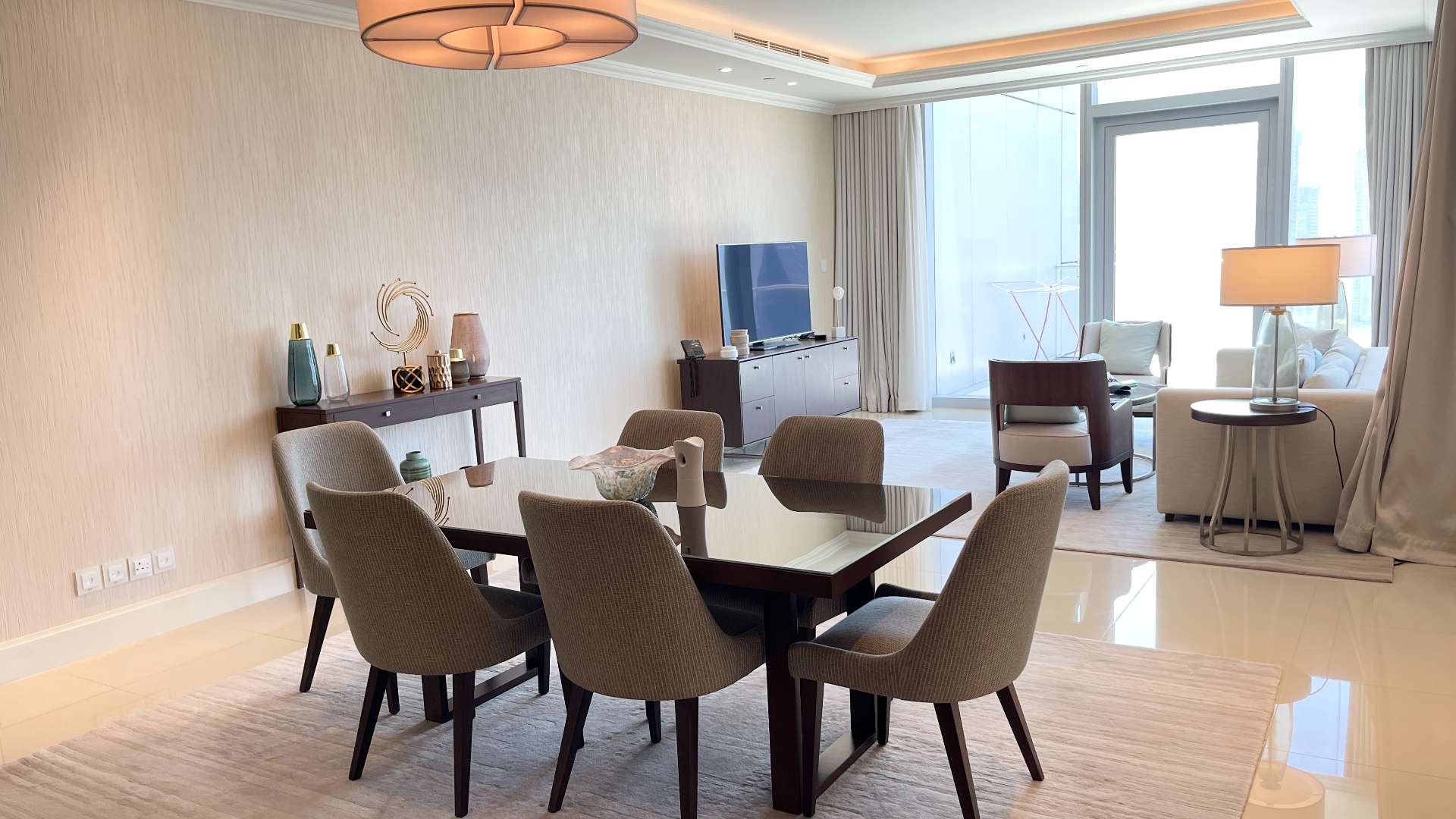 Luxurious living room with Burj Khalifa view in Downtown Dubai apartment for sale
