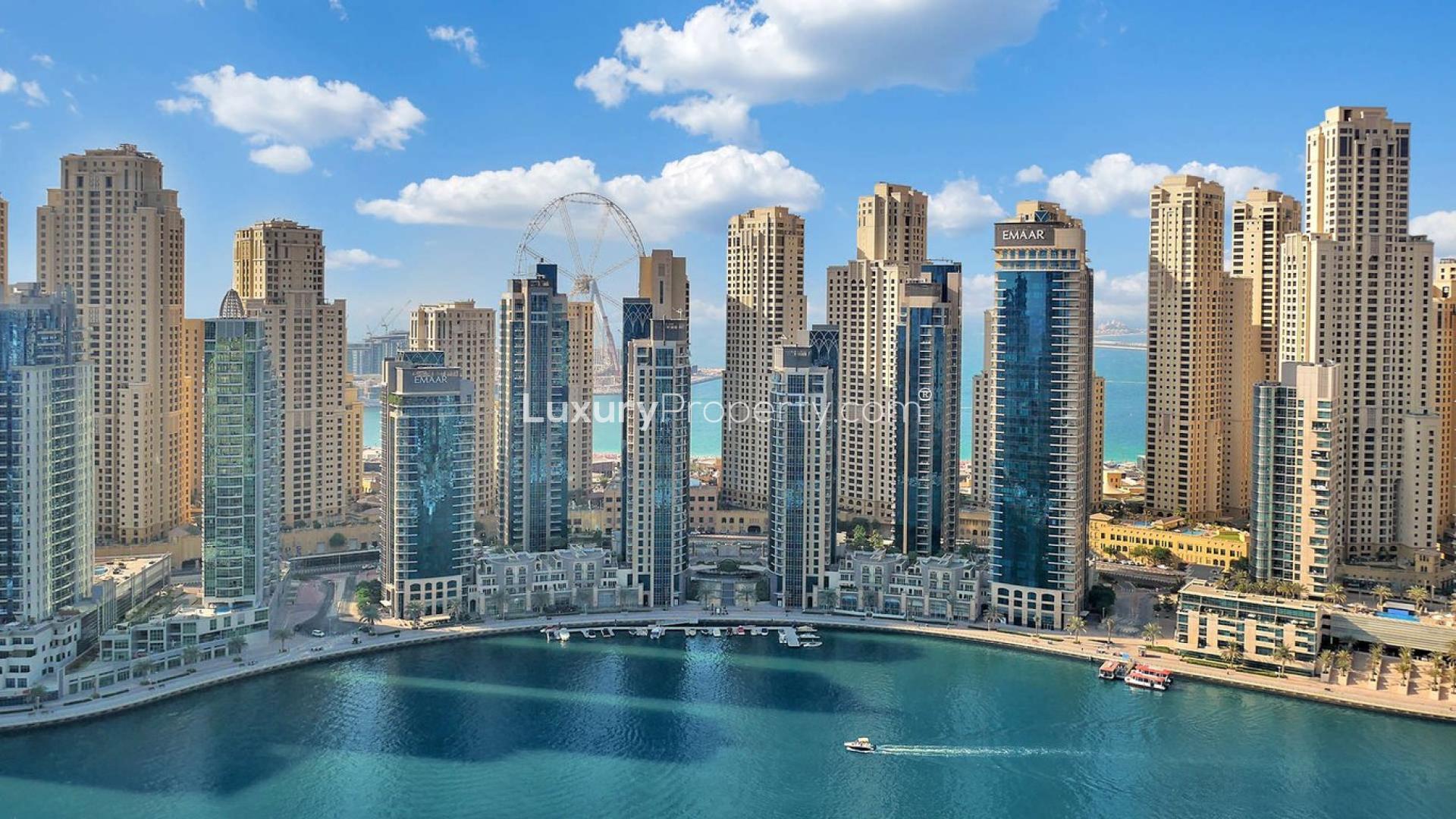 Upgraded Dubai Marina apartment with stunning marina views, spacious living area, and modern furnishings
