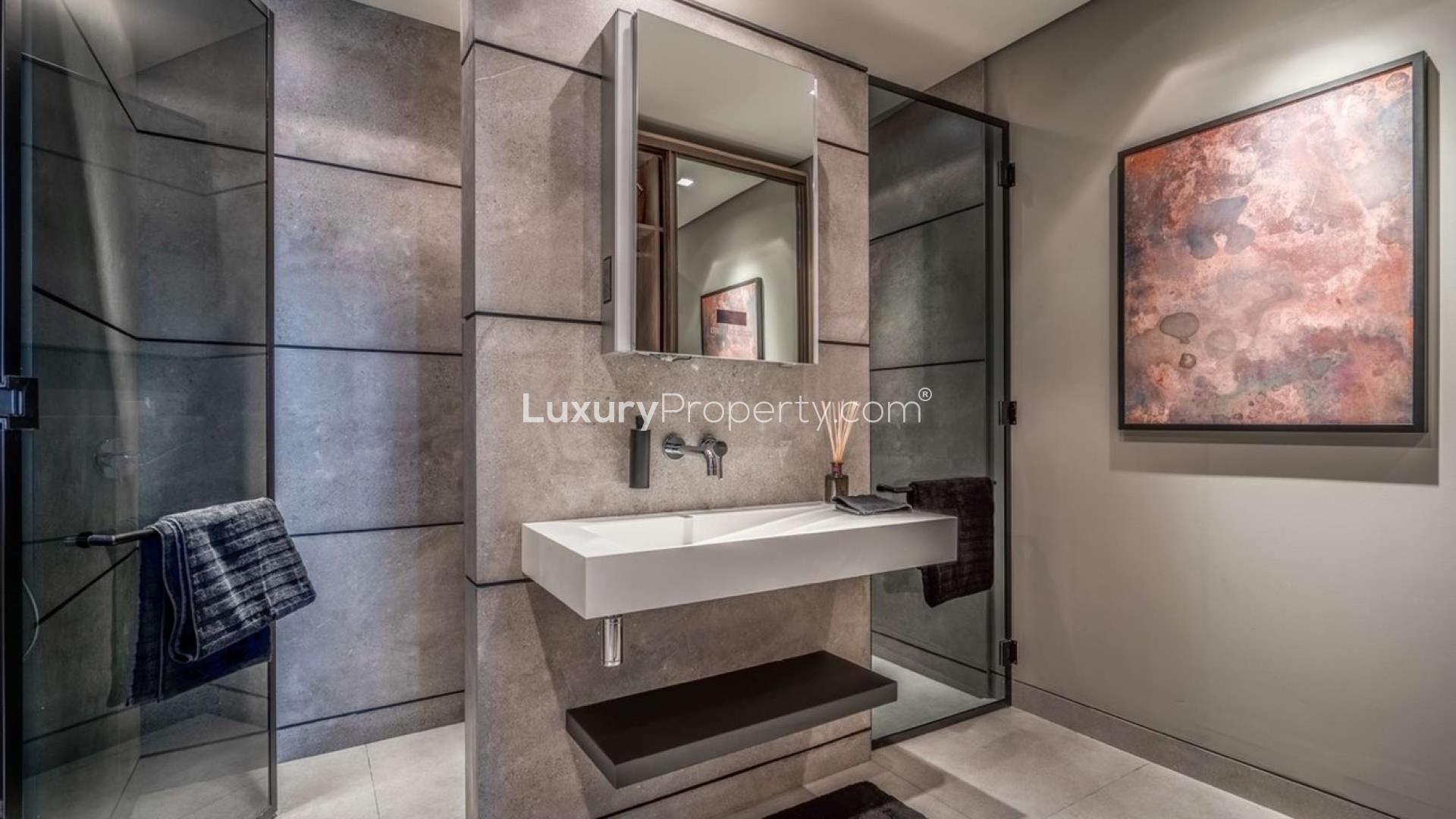 Luxurious living room in eco-friendly apartment, Signature Livings, JVC, with modern decor and city view