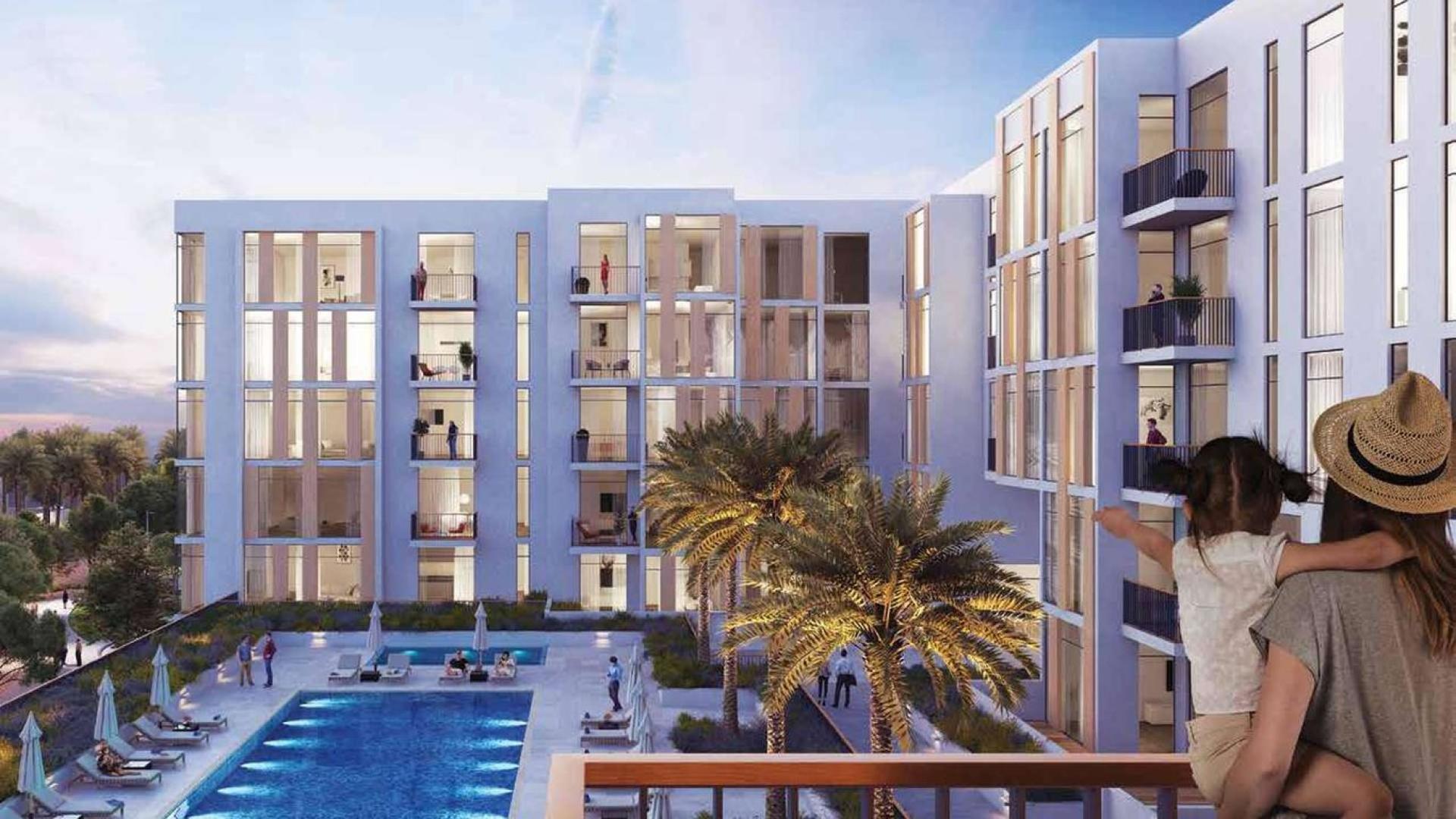 Modern lobby interior of apartment in Mudon Views, Dubailand with elegant decor and seating