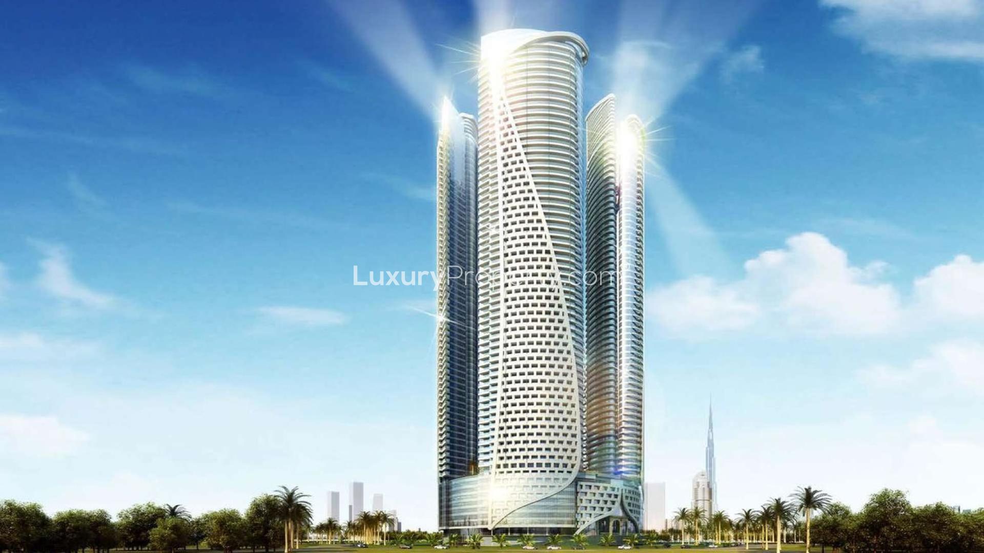 Luxurious living room in two-bedroom apartment at Paramount Hotel, Business Bay, for sale