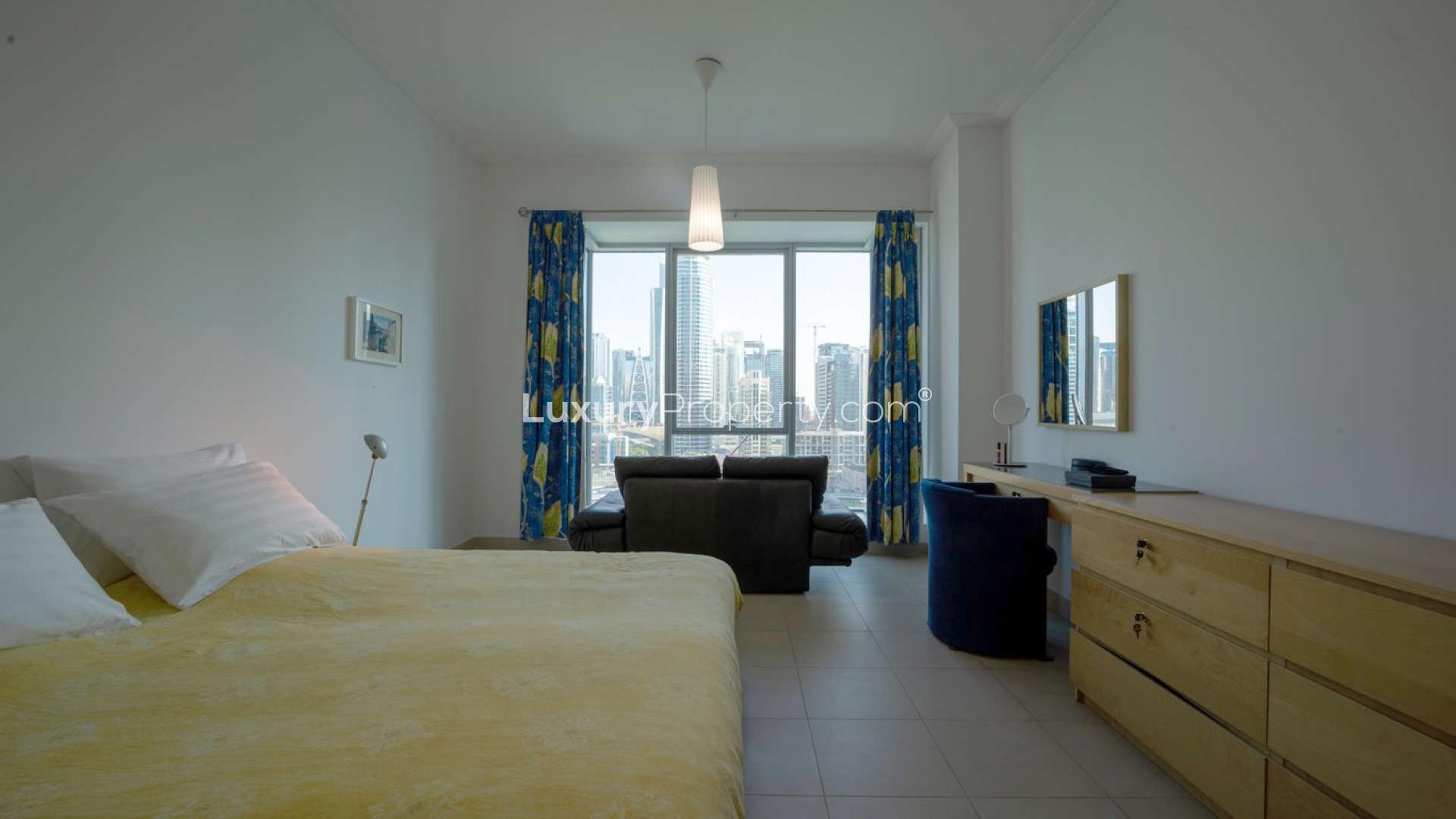 Balcony view from 2-bedroom apartment in Beauport, Dubai Marina overlooking waterfront and skyline