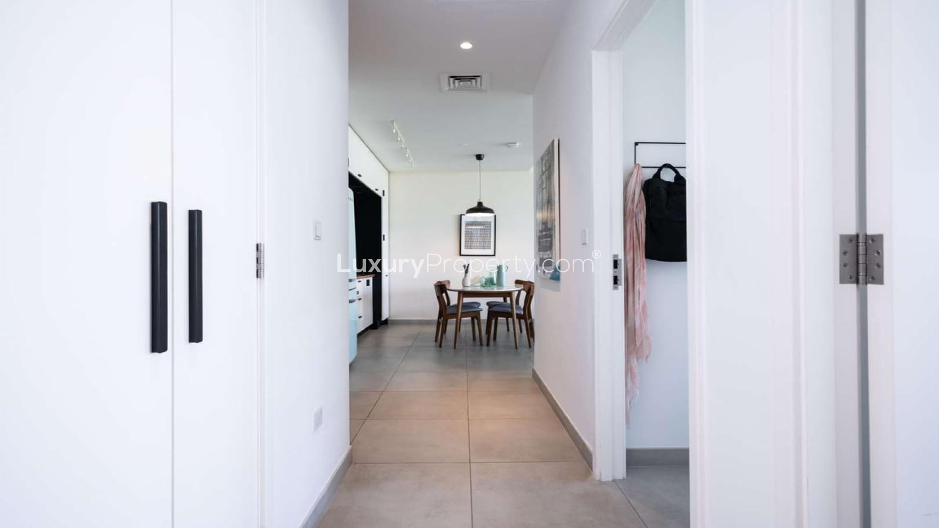 Contemporary living area in one-bed apartment at Collective 2.0, Dubai Hills Estate