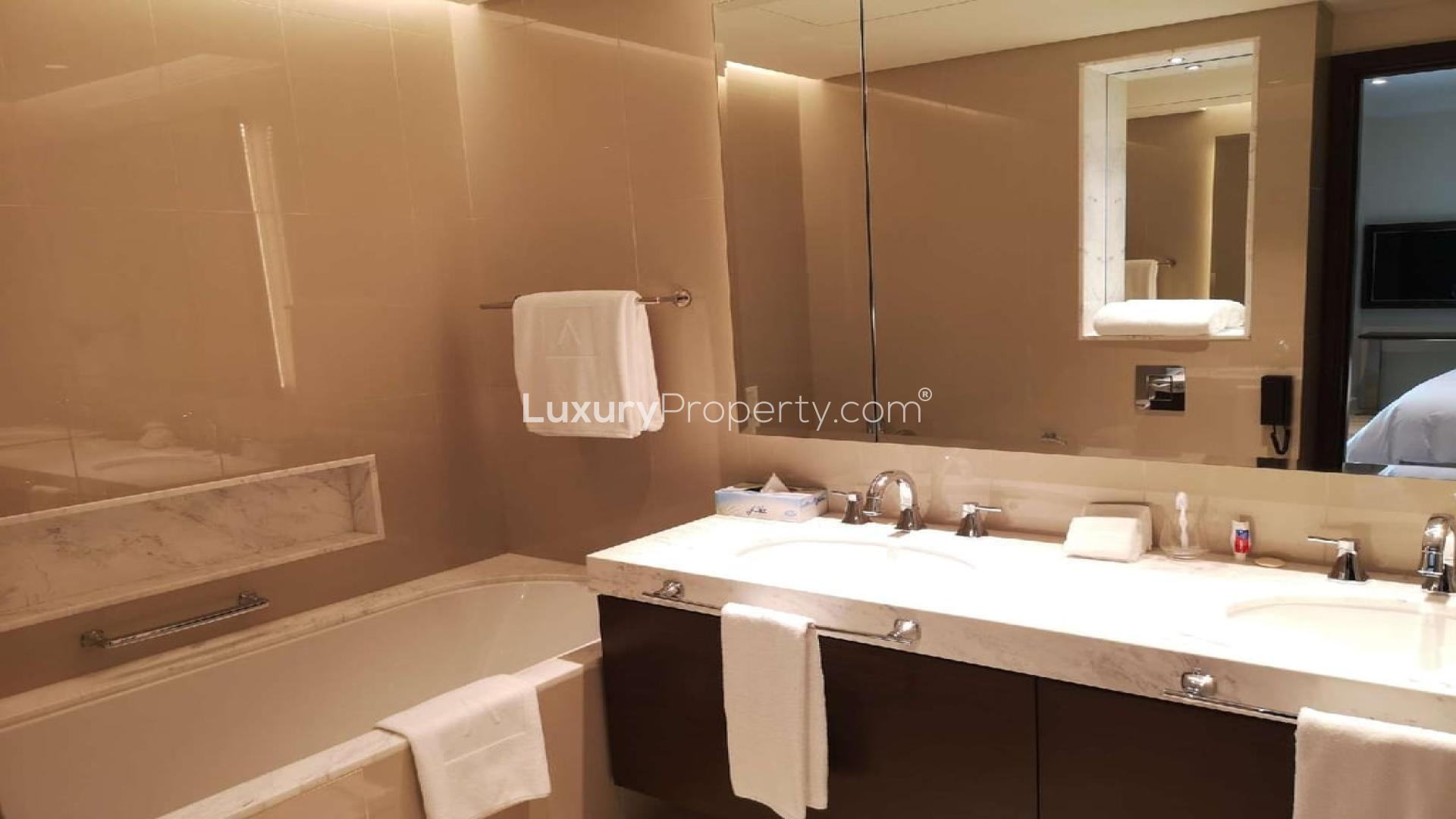 Elegant living room in two-bedroom apartment, The Address Residences Fountain Views, Downtown Dubai