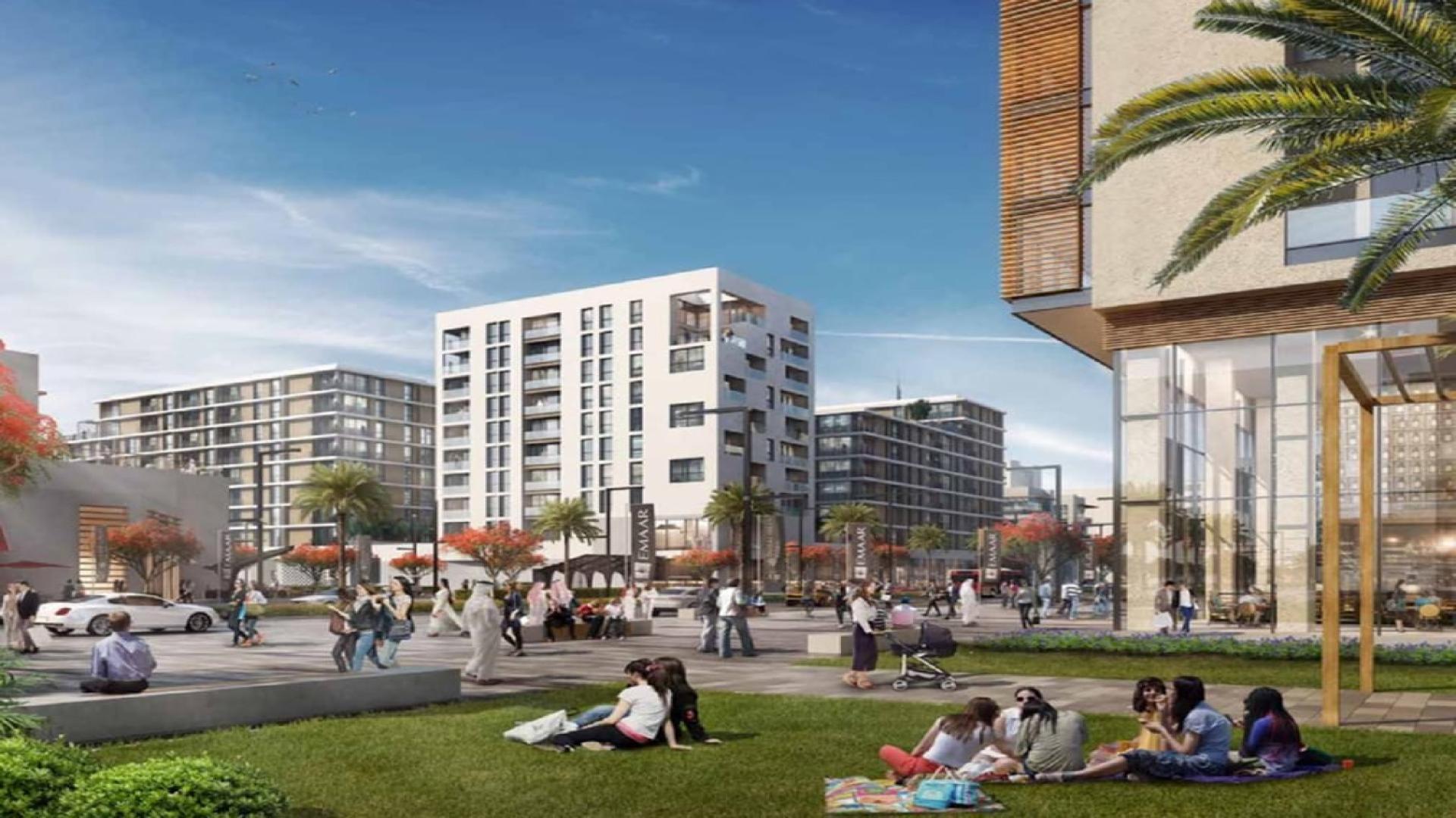 Modern living room and kitchen in two-bed apartment, Park Point, Dubai Hills Estate