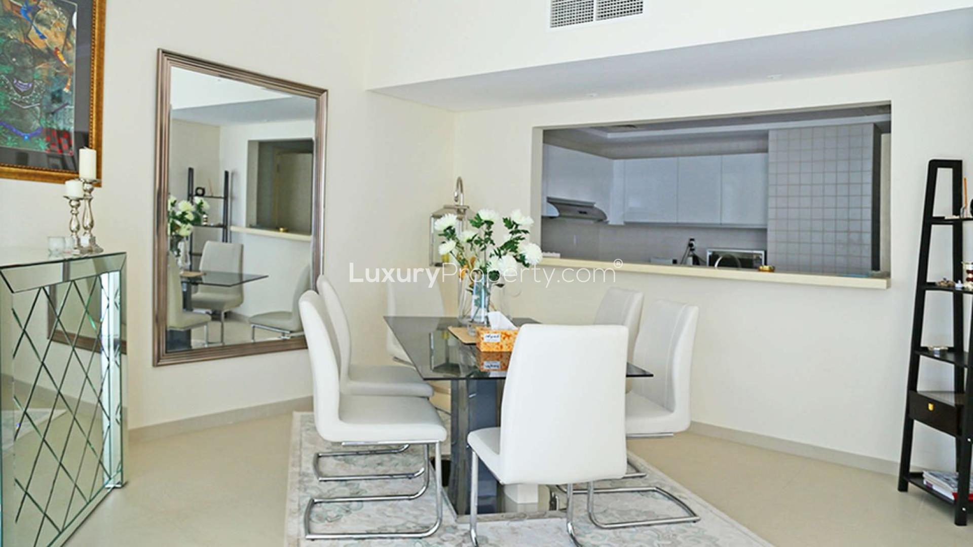 Contemporary living room in two-bedroom apartment, Al Bateen Residences, Jumeirah Beach Residence