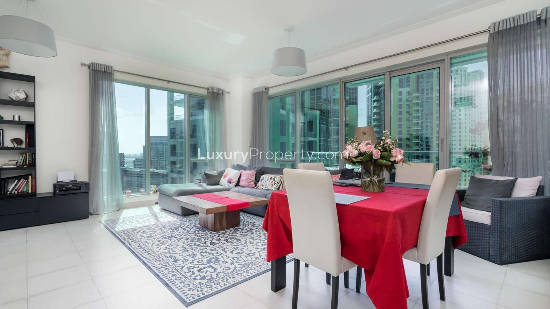 Luxurious 2-bedroom apartment interior with panoramic marina views at Attessa Tower, Dubai Marina