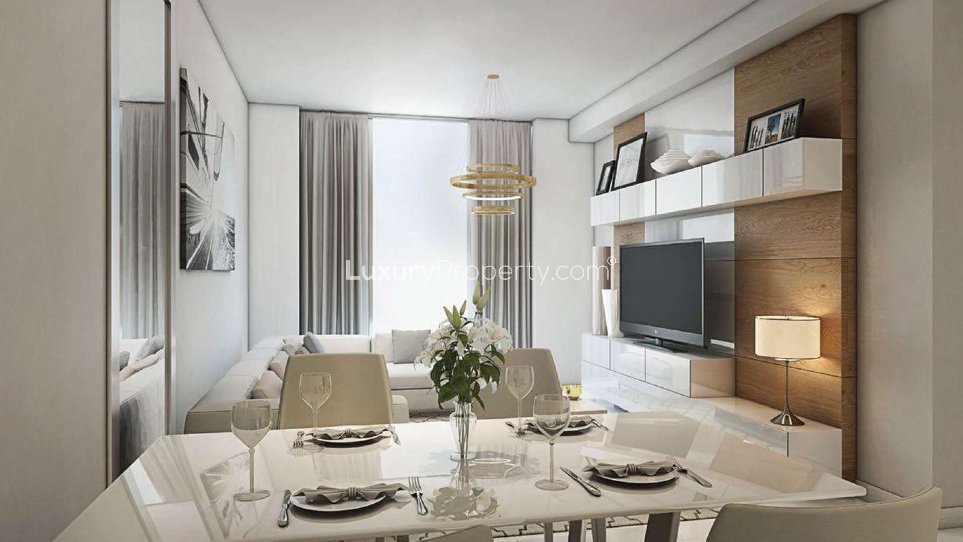 Aerial view of Dragon Towers apartments in Dragon City, Dubai, available for sale