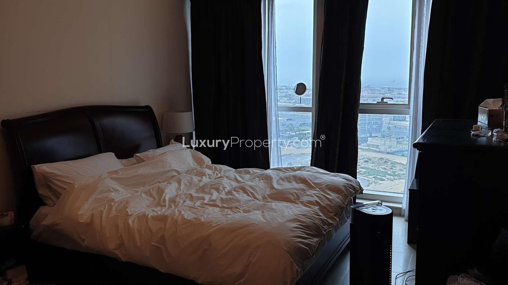 Aerial view from Churchill Tower apartment overlooking roads and landscape in Business Bay