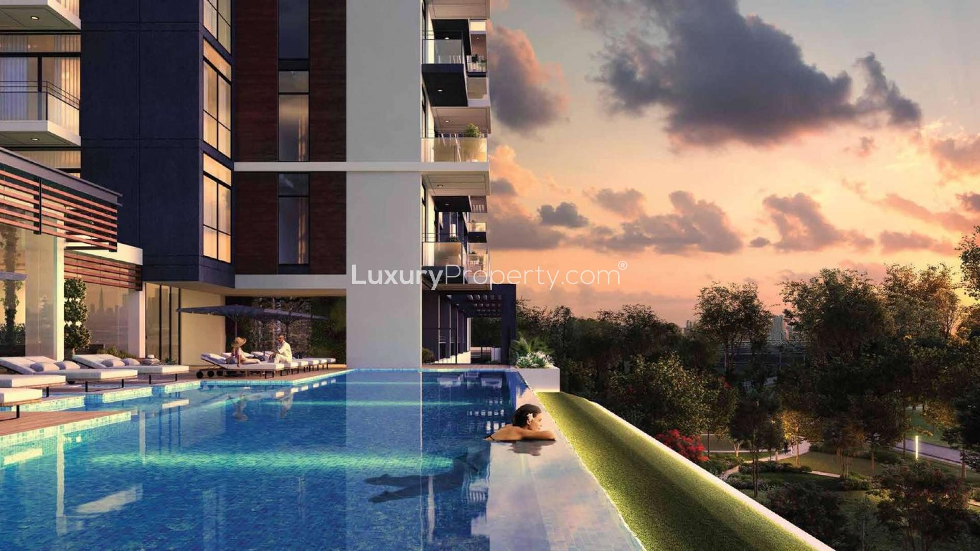 Modern living room and kitchen in two-bedroom apartment, Wilton Park Residences, MBR City