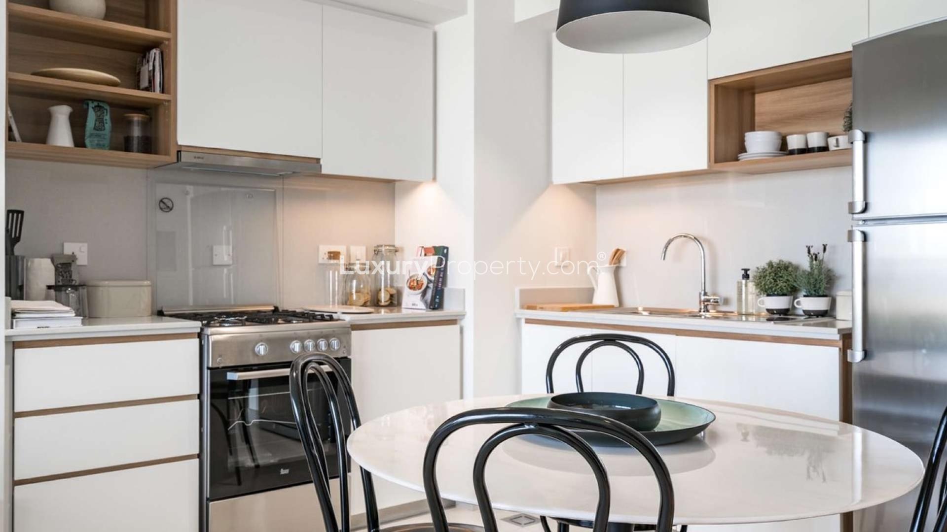 Elegant living room in two-bedroom apartment, EMAAR South, Dubai South, for sale