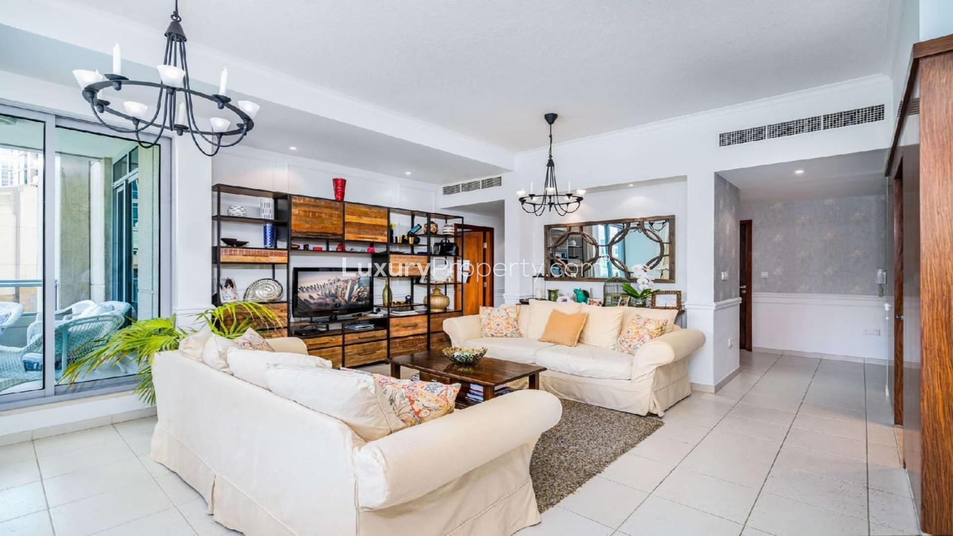 Living room in luxury apartment, The Residences 6, Downtown Dubai, bright and elegant design