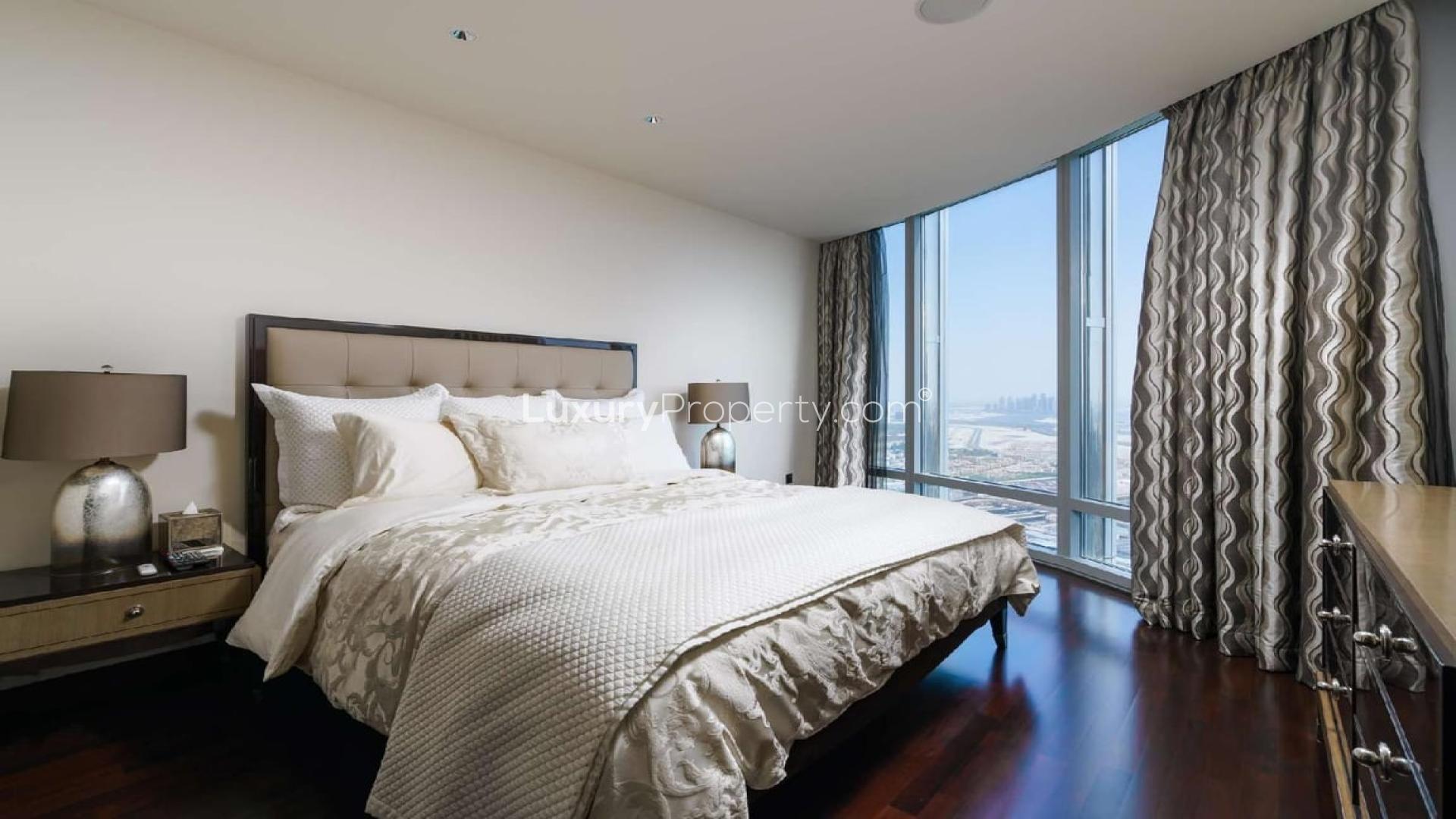 Furnished apartment living room with Dubai Fountain views in Burj Khalifa Area, Downtown Dubai