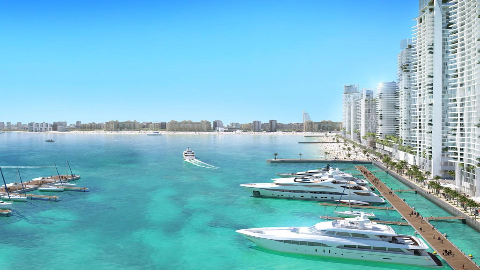 Emaar Beachfront skyline view with yachts, Dubai Harbour apartment for sale