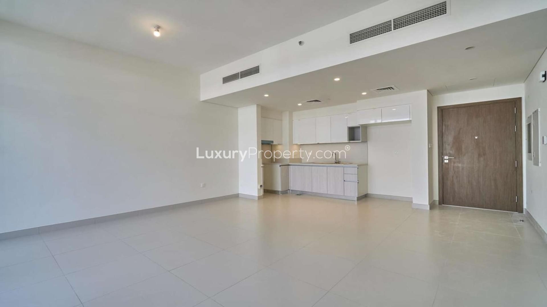 Aerial view of Park Heights apartment courtyard with pool in Dubai Hills Estate