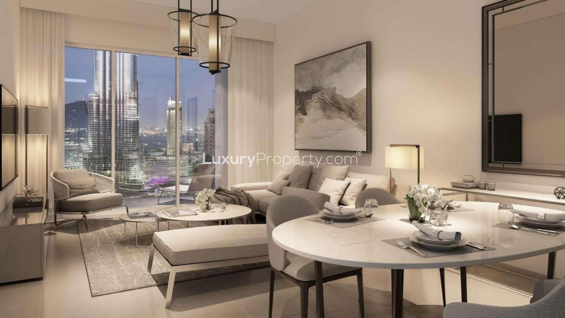 High floor duplex bedroom with city view in Opera District, Downtown Dubai apartment