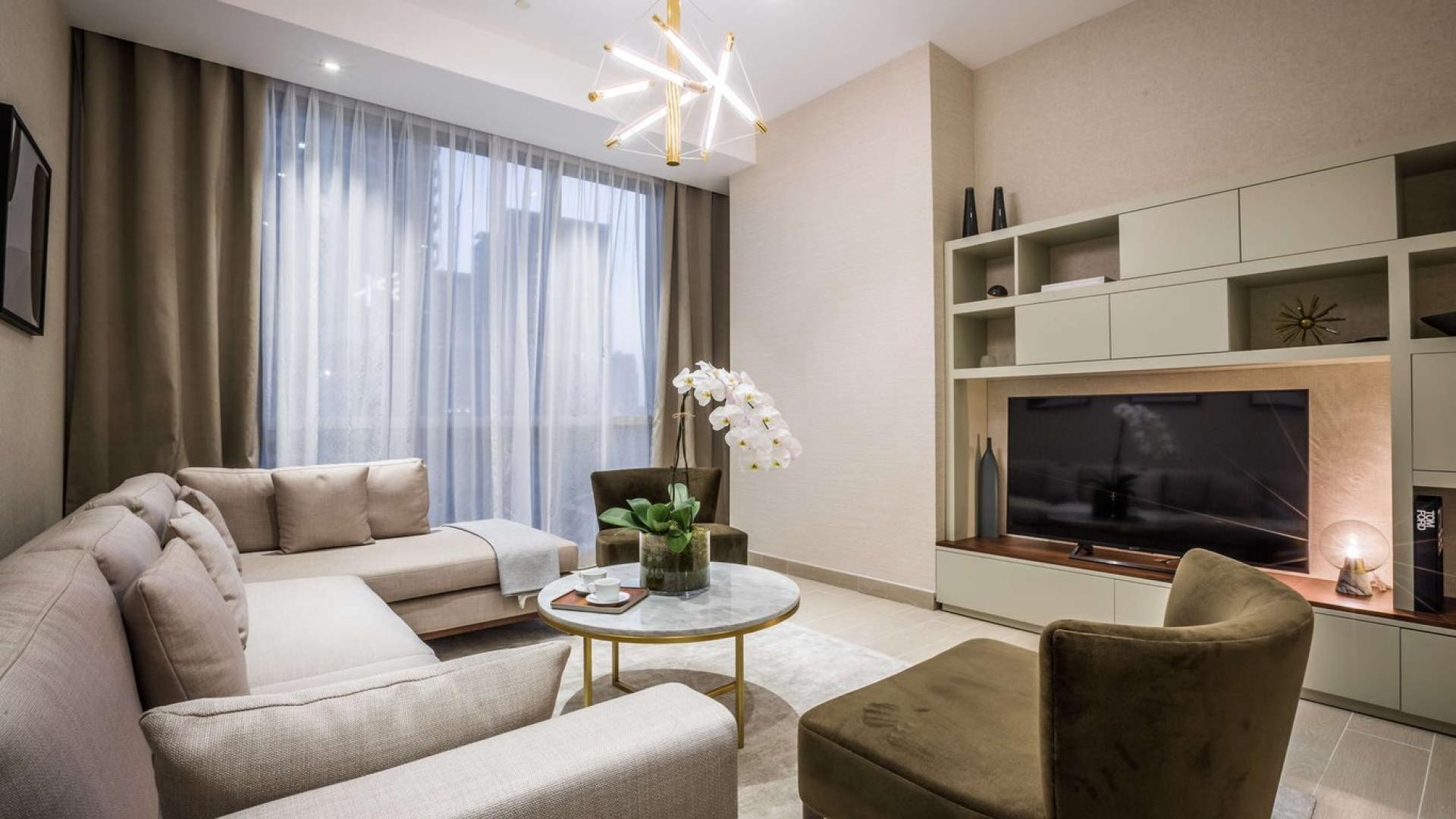 Modern kitchen and dining area in studio apartment, LIV Residence, Dubai Marina for sale