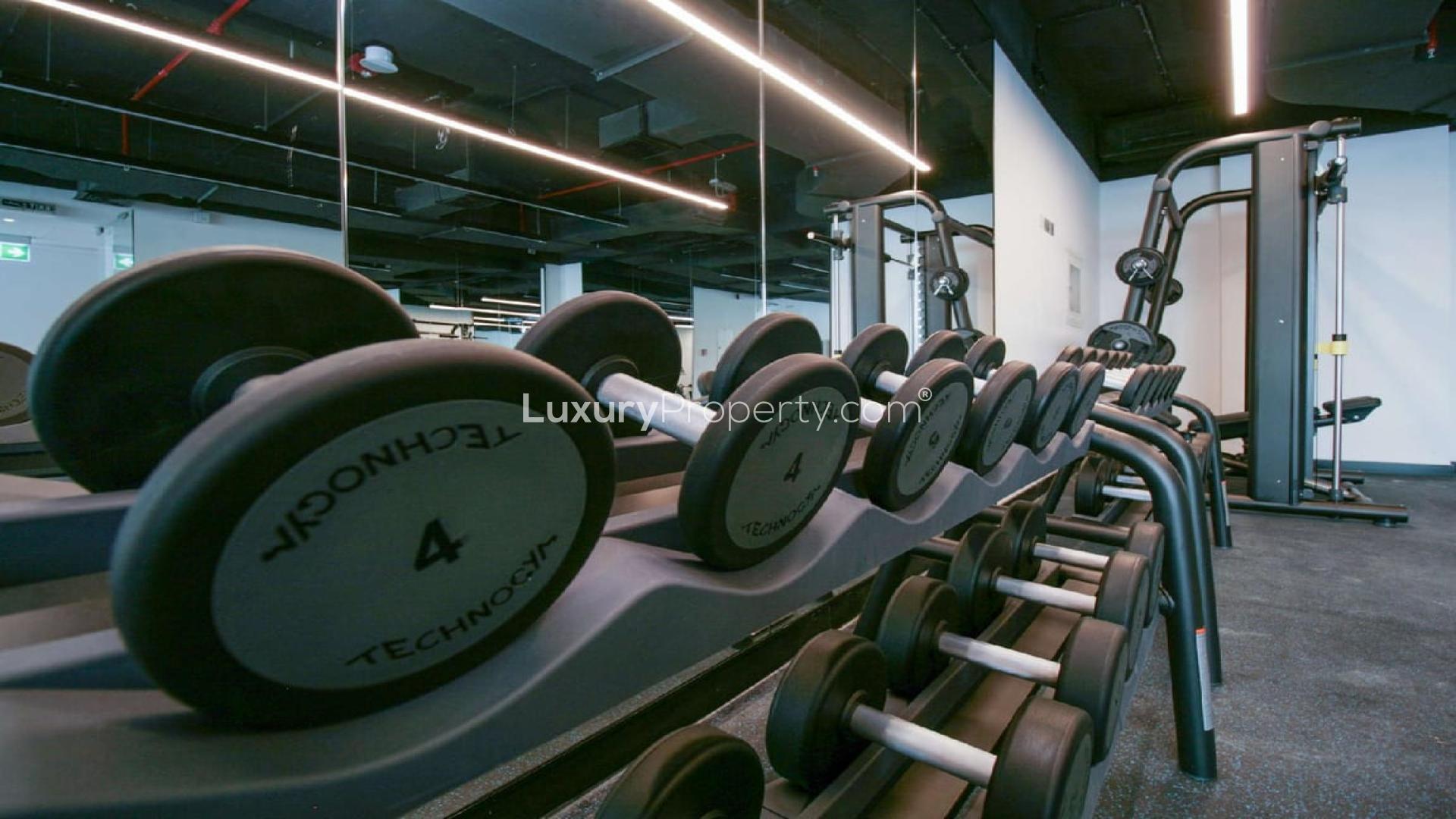 Modern kitchen and living area in Dubai Marina's LIV Residence two-bedroom apartment