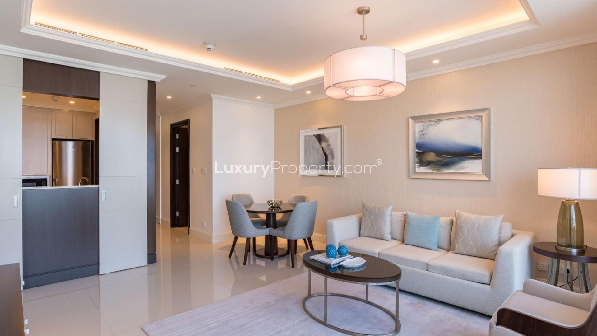 Contemporary bedroom in 2-bedroom apartment, The Address Fountain Views, Downtown Dubai for sale