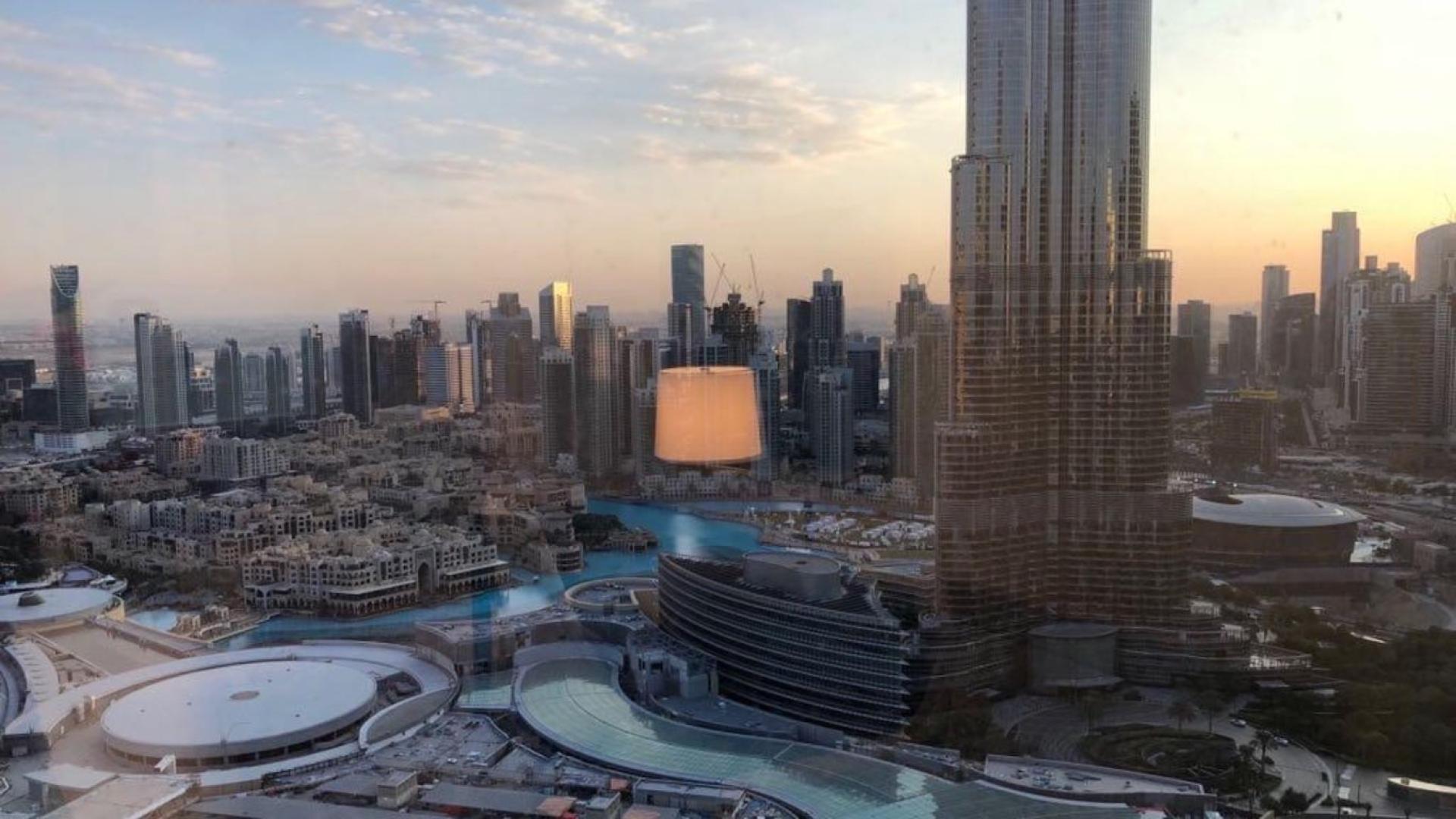 High-floor apartment view of Burj Khalifa and fountain, Downtown Dubai, The Address The BLVD