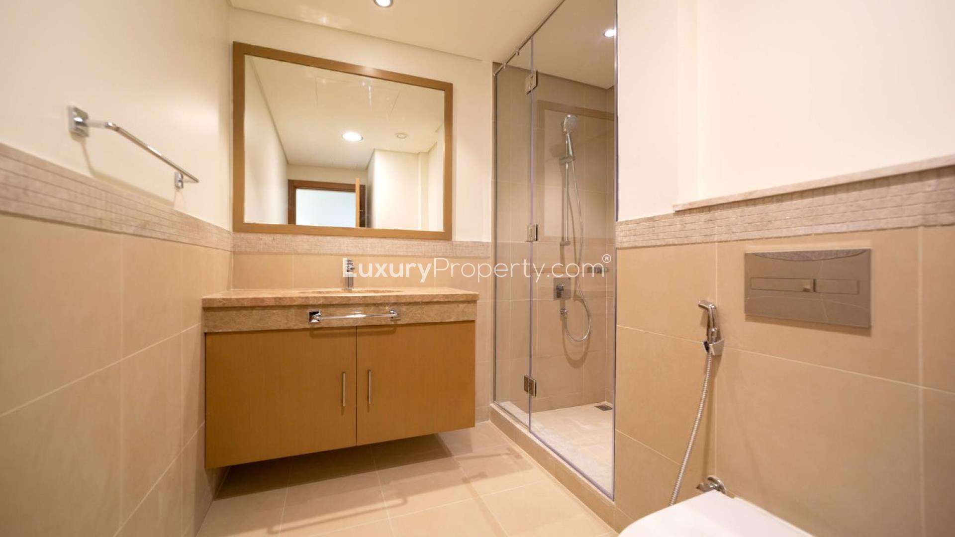 Luxurious apartment interior with panoramic views of Downtown Dubai skyline at Burj Vista