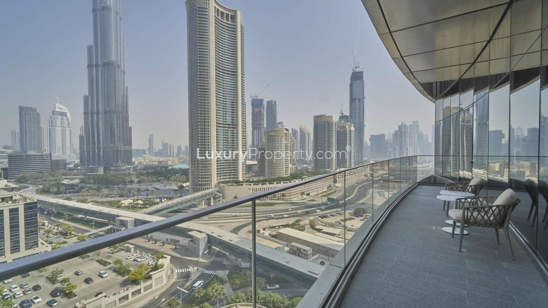 Furnished balcony view from two-bedroom apartment in The Address Sky View, Downtown Dubai