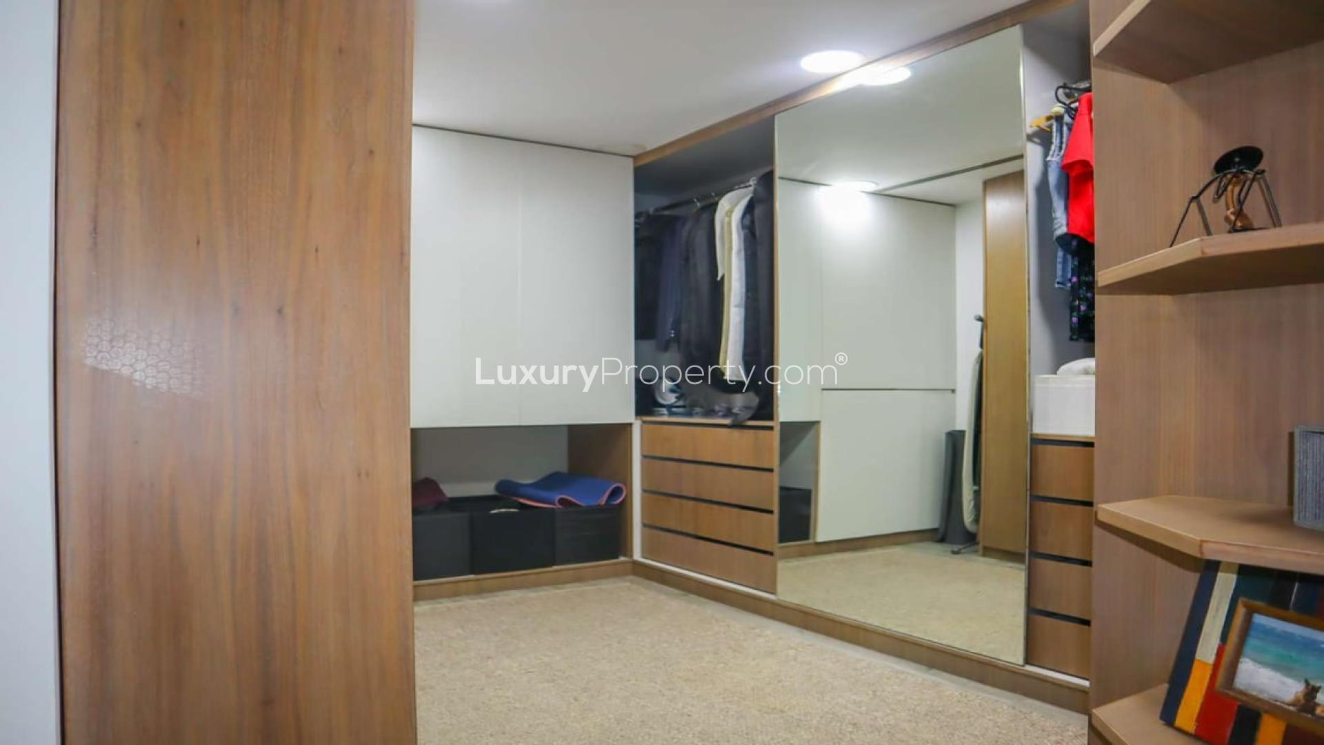 Living room with marina view in upgraded Dubai Marina apartment, Emaar 6 Towers