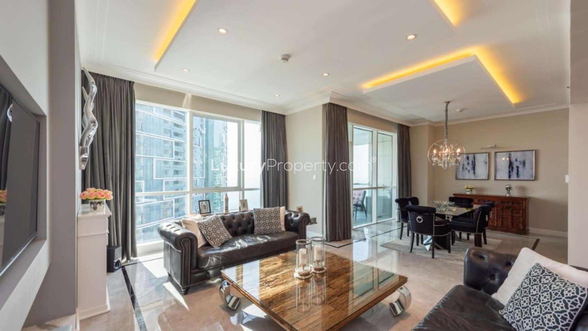 Luxurious living room in fully renovated beach apartment, Al Bateen Residences, Jumeirah Beach Residence