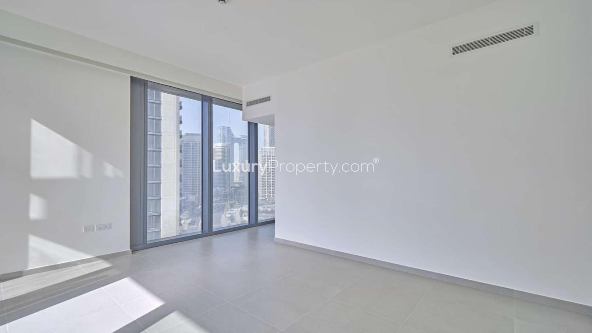Balcony view of Downtown Dubai skyline from BLVD Heights apartment for sale